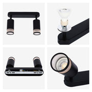 A sleek, contemporary black spotlight fixture with adjustable heads, perfect for modern interiors.