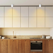 Contemporary kitchen lighting featuring spotlights. Modern and sleek design providing bright task lighting for cooking.