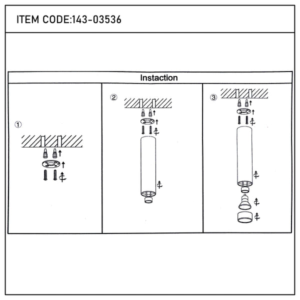 A diagram shows the instruction to assemble a light fixture to a wall. It contains three steps with screws, nuts and bolts.