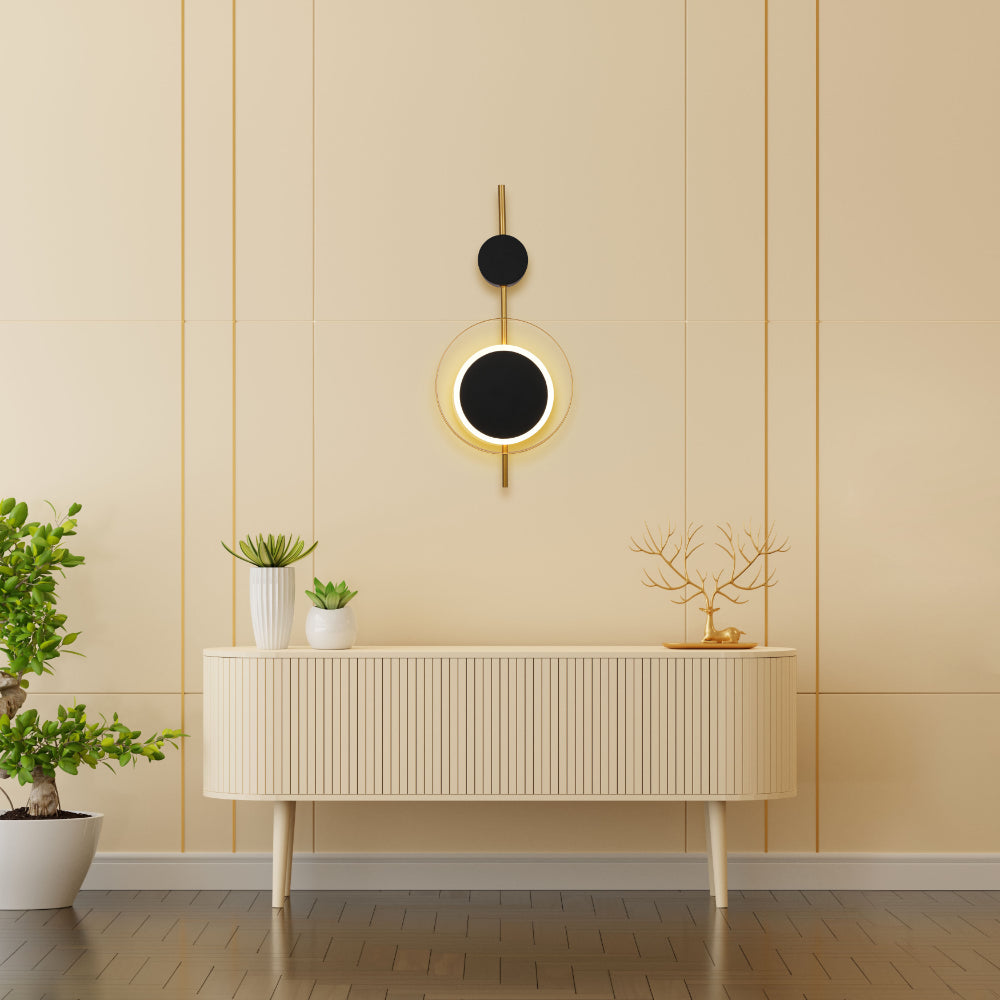 Designer Geometric Black Moon in Gold Circle Modern LED Wall Light 3000K 8W 2