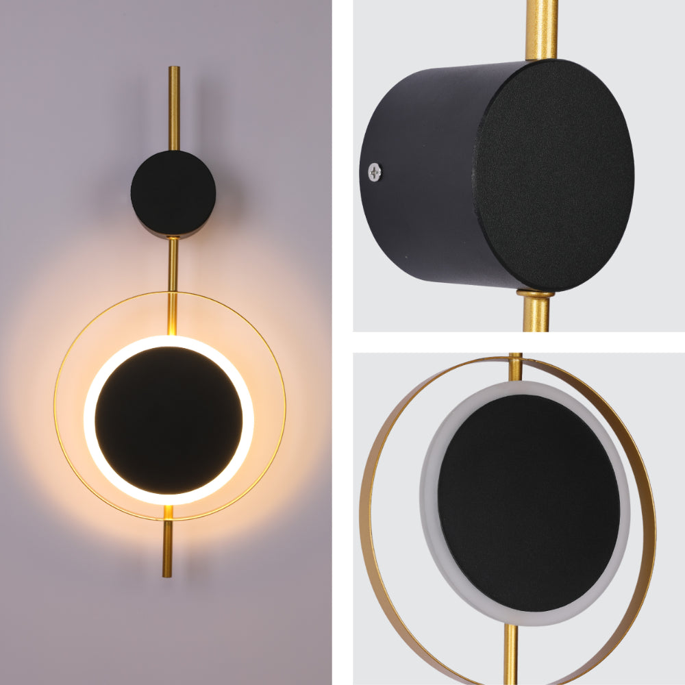 Designer Geometric Black Moon in Gold Circle Modern LED Wall Light 3000K 8W 7