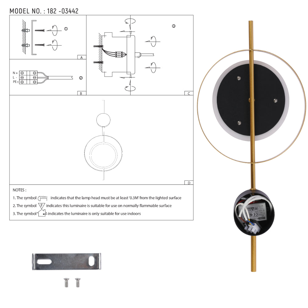 Designer Geometric Black Moon in Gold Circle Modern LED Wall Light 3000K 8W 8