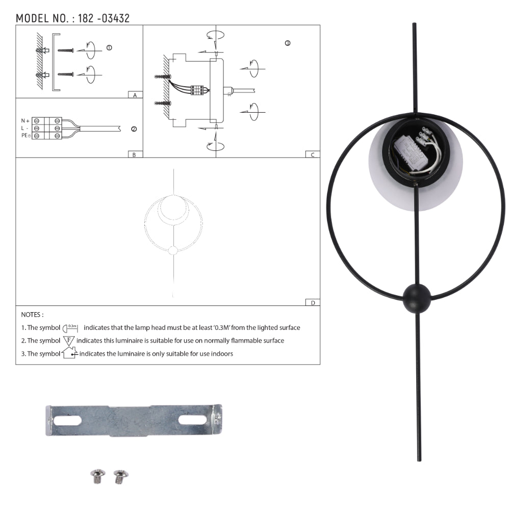 Designer Geometric Moon in Circle Modern LED Wall Light Black 3Color 7W 8