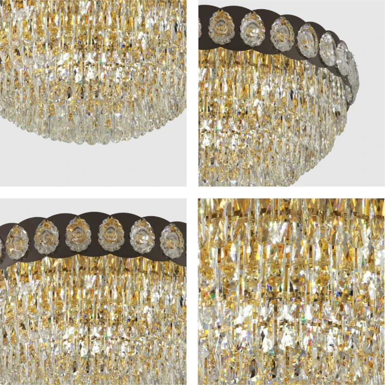 Details of Luxury Clear Crystal Flush Modern Ceiling Chandelier Light Gold | TEKLED  159-18011