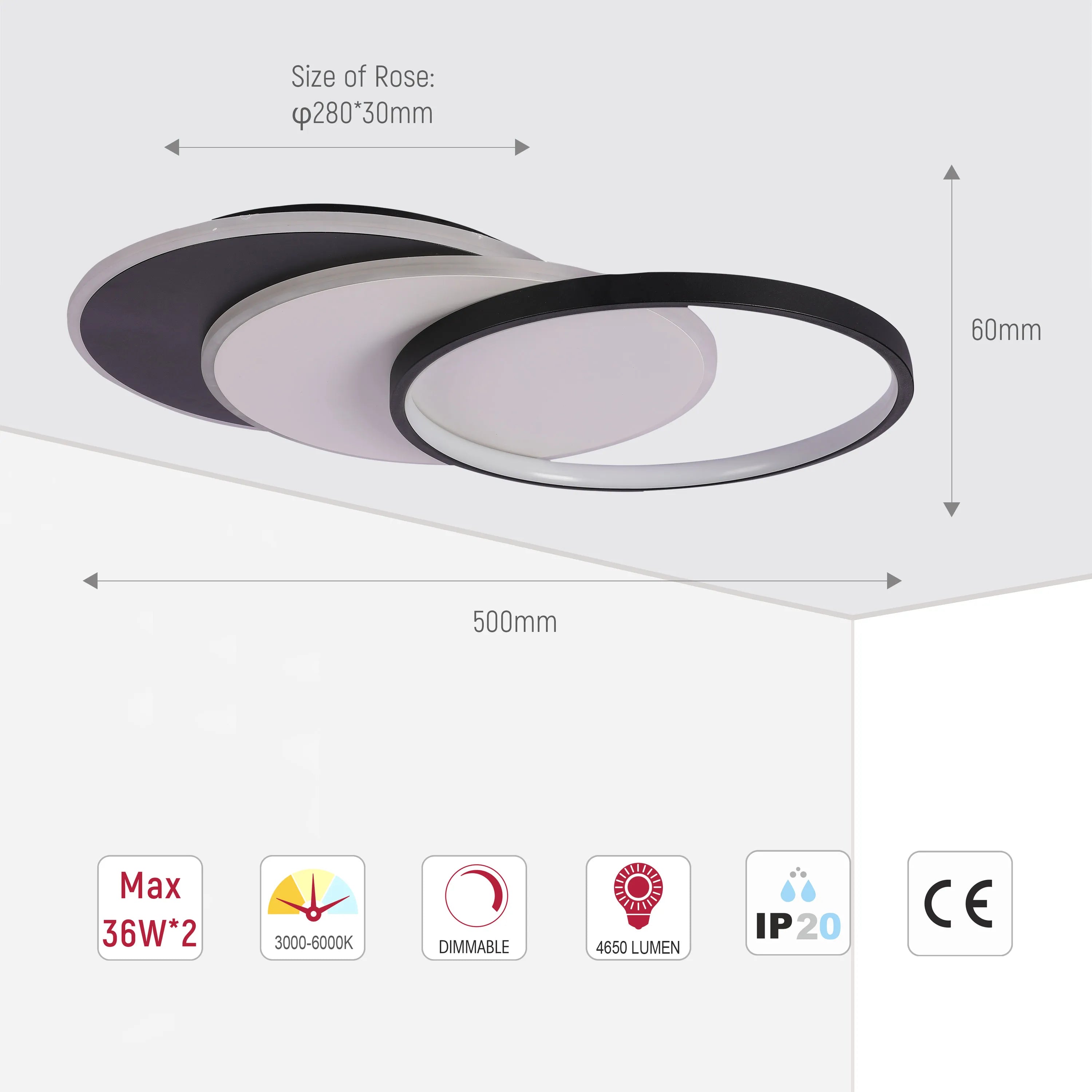 Dimmable CCT Tunable Overlapping Tray LED Ceiling Light with Remote for Bedrooms & Living Rooms, LED Flush Ceiling Light, TEKLED