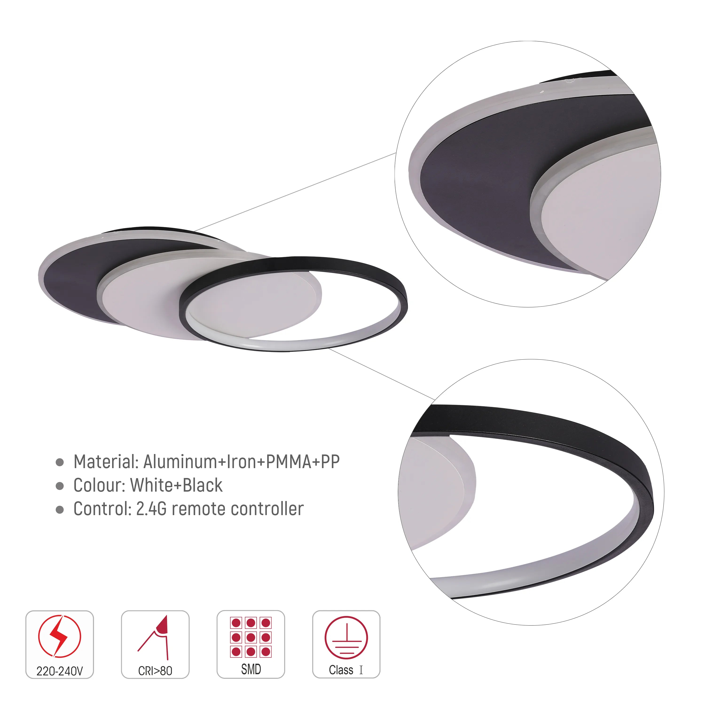 Dimmable CCT Tunable Overlapping Tray LED Ceiling Light with Remote for Bedrooms & Living Rooms, LED Flush Ceiling Light, TEKLED