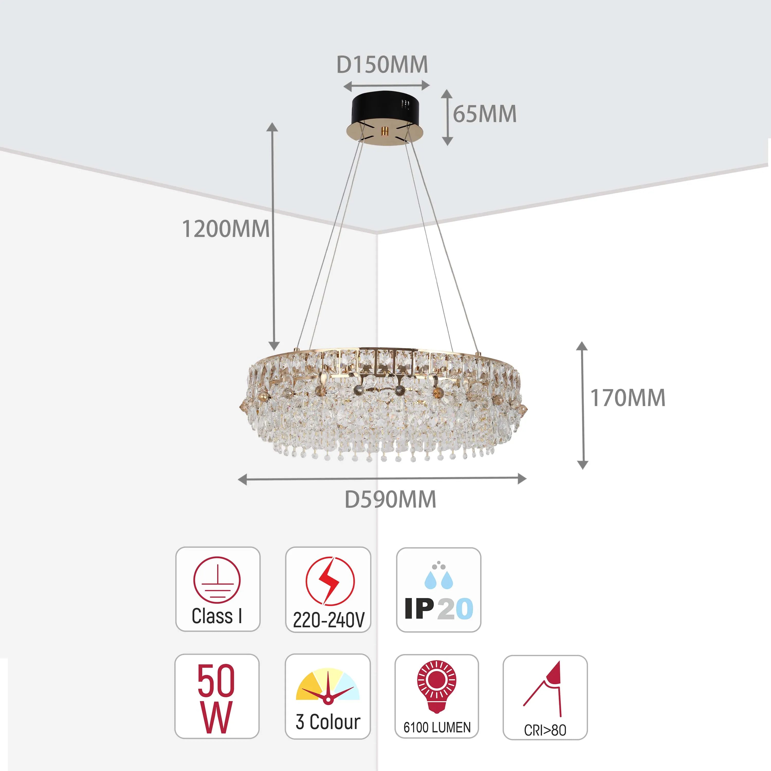 Dimmable Gold Tiered Crystal Chandelier