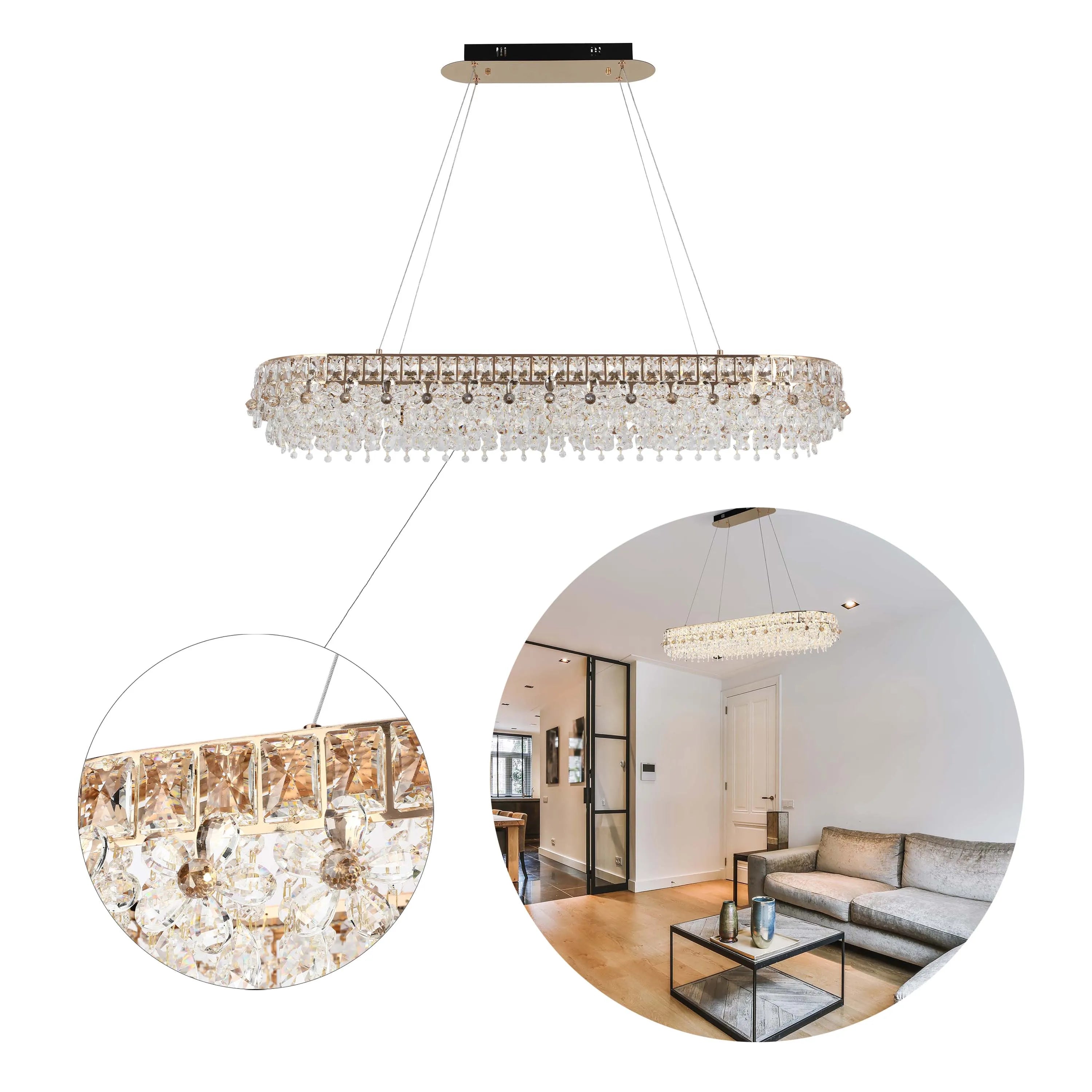 Dimmable Gold Tiered Crystal Chandelier