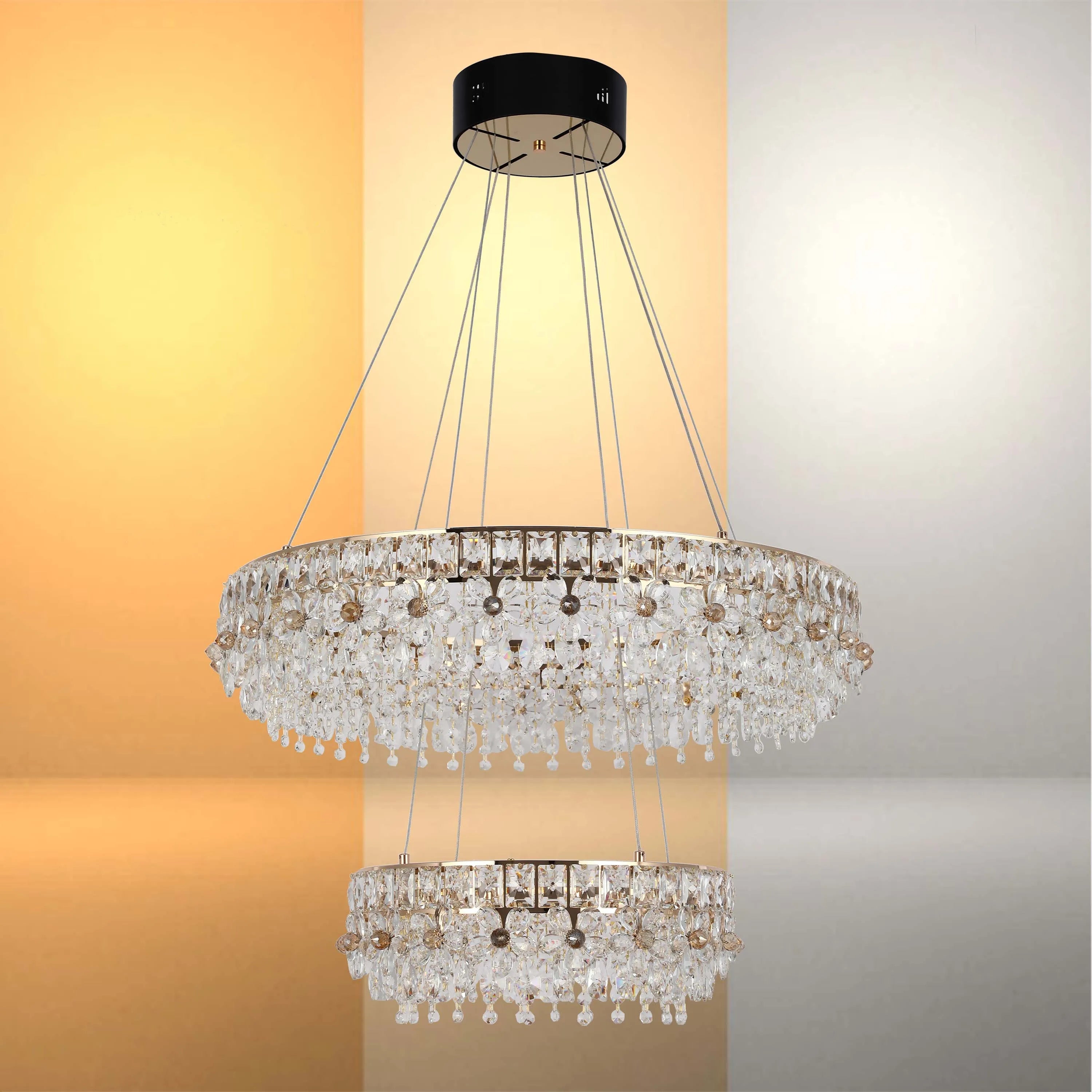 Dimmable Gold Tiered Crystal Chandelier