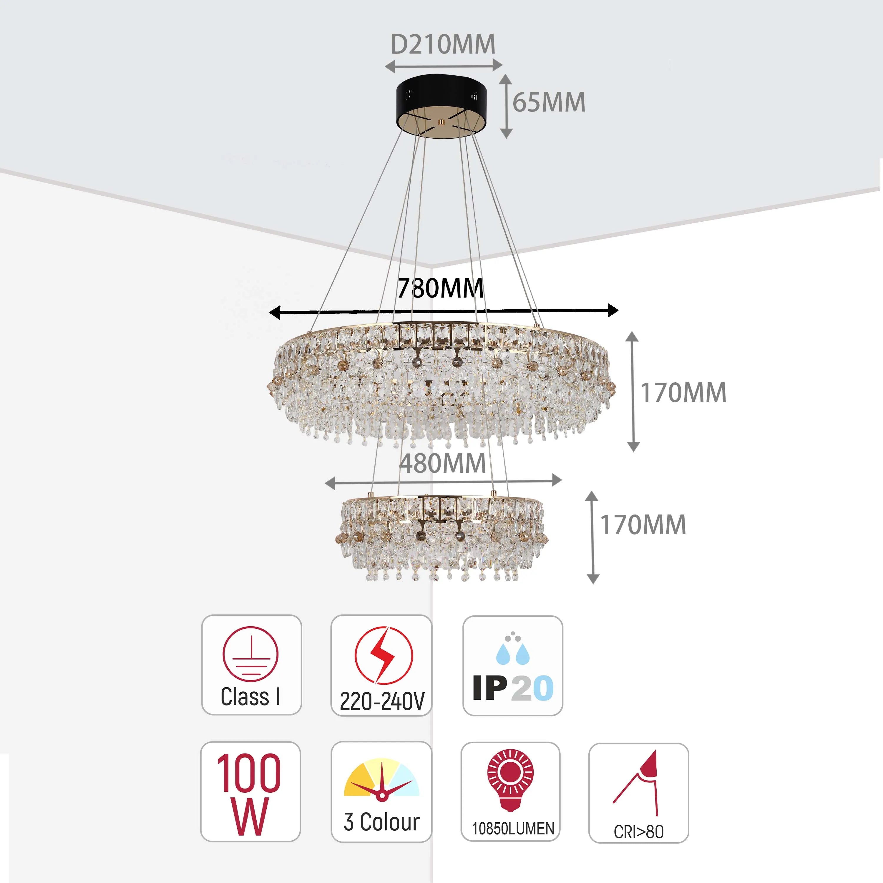 Dimmable Gold Tiered Crystal Chandelier