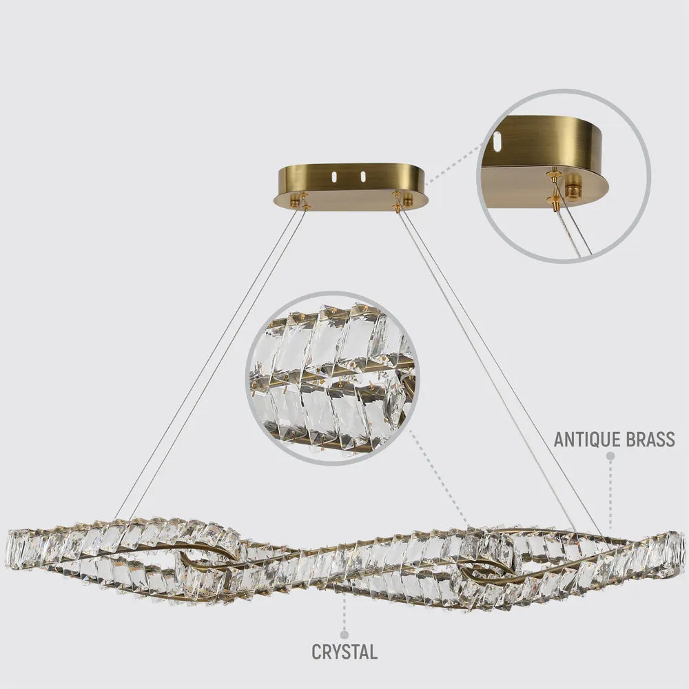 Size and technical specs of the DNA-Inspired Crystal Chandelier LED Pendant Light 36W 3CCT with Copper Finish-159-18159