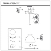 A pendant light fitting diagram with numbered steps for installation. Includes assembly and electrical wiring instructions.