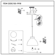 A diagram shows the steps to install a pendant light, including wiring and attaching the shade.