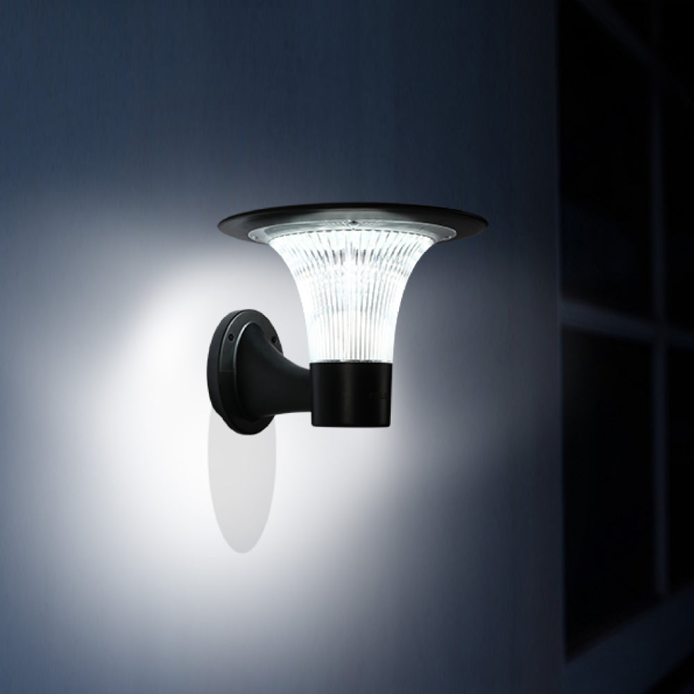 Cool daylight mode of TEKLED Dual CCT Solar LED Wall Pathway Light 15W-Black | TEKLED 260-03582