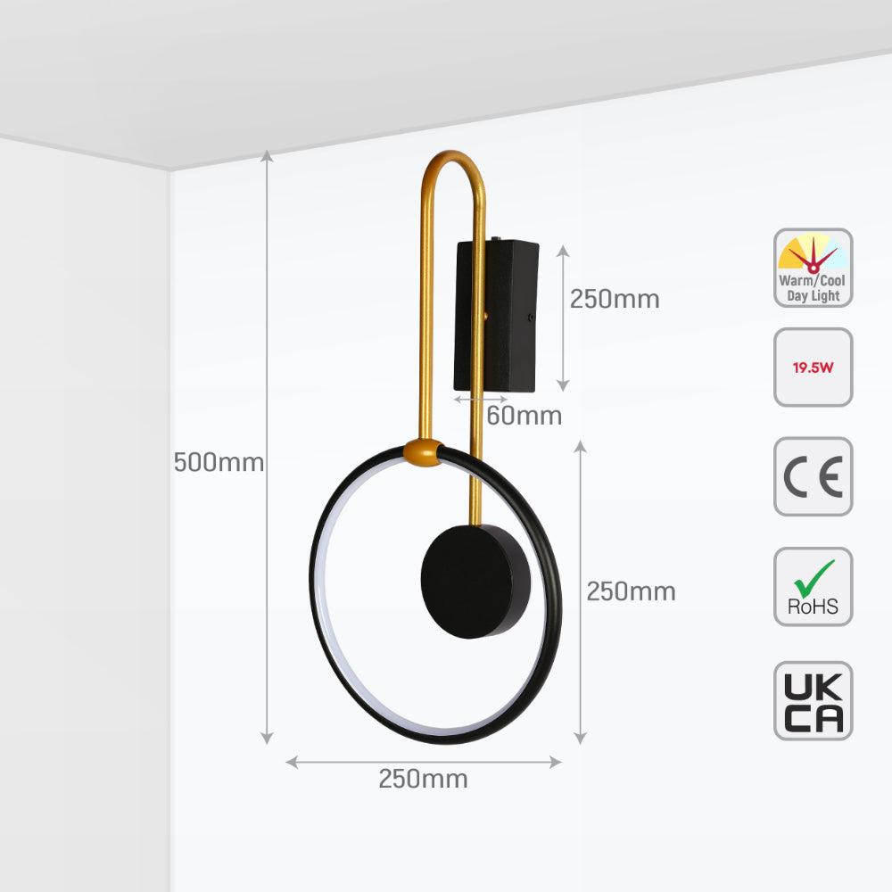 Dual Radiance Orbital LED Wall Light Black Gold 3 CCT 5