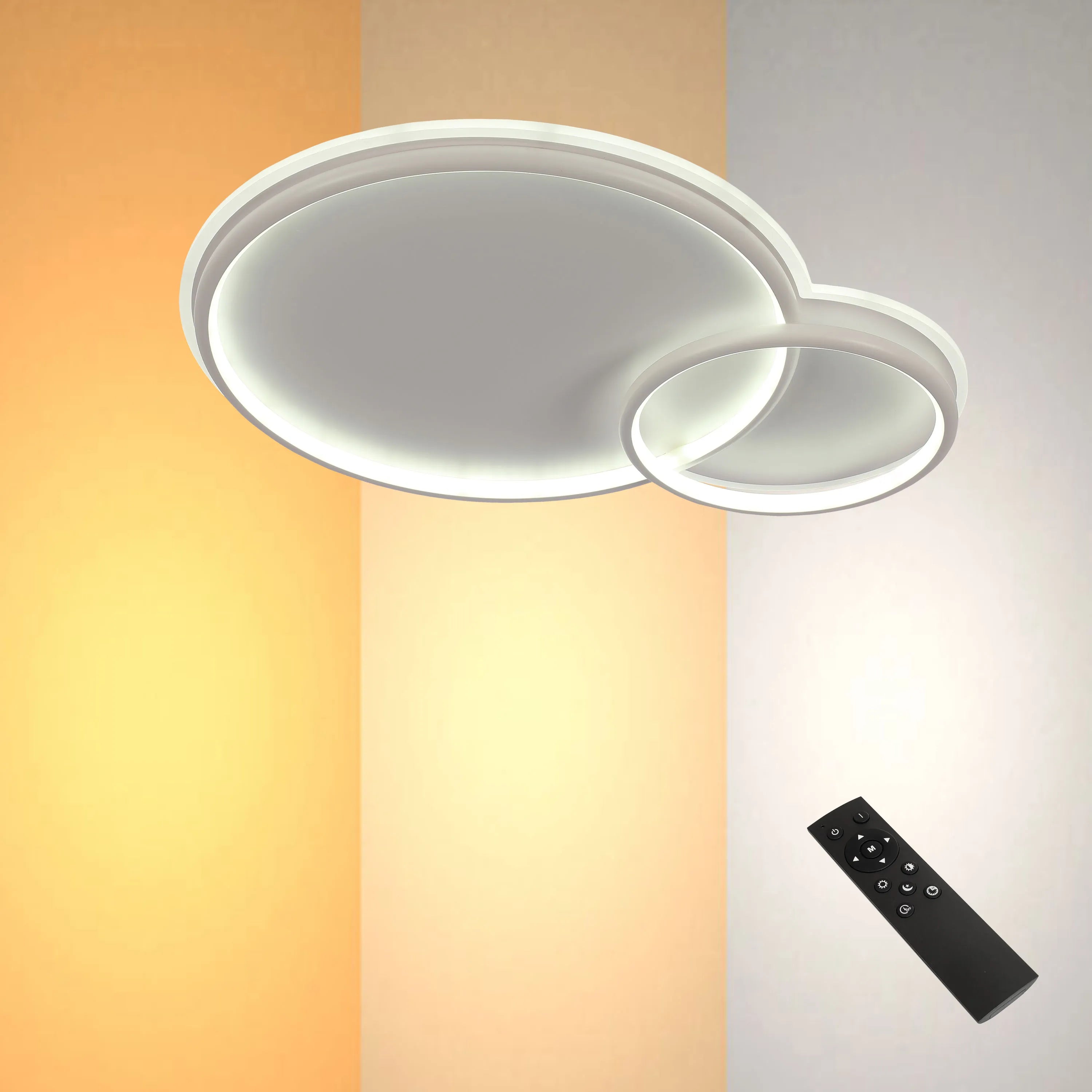 Modern Dual-Ring LED Ceiling Light, CCT Tunable with Remote for Low ...