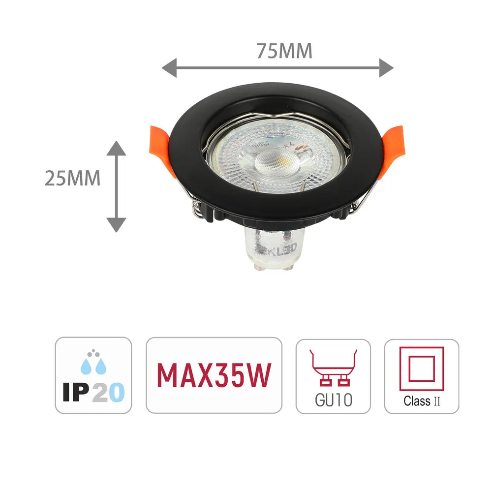 Size and technical specs of the Eclipse GU10 Fixed Recessed Downlight-143-03990