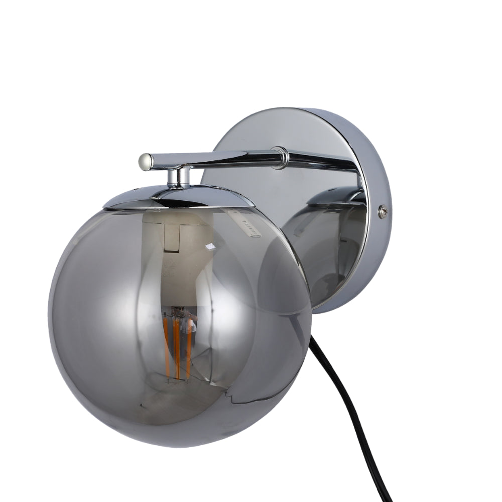 Elegant Globe Wall Light with Plug and Rocker Switch - Chrome Finish 1