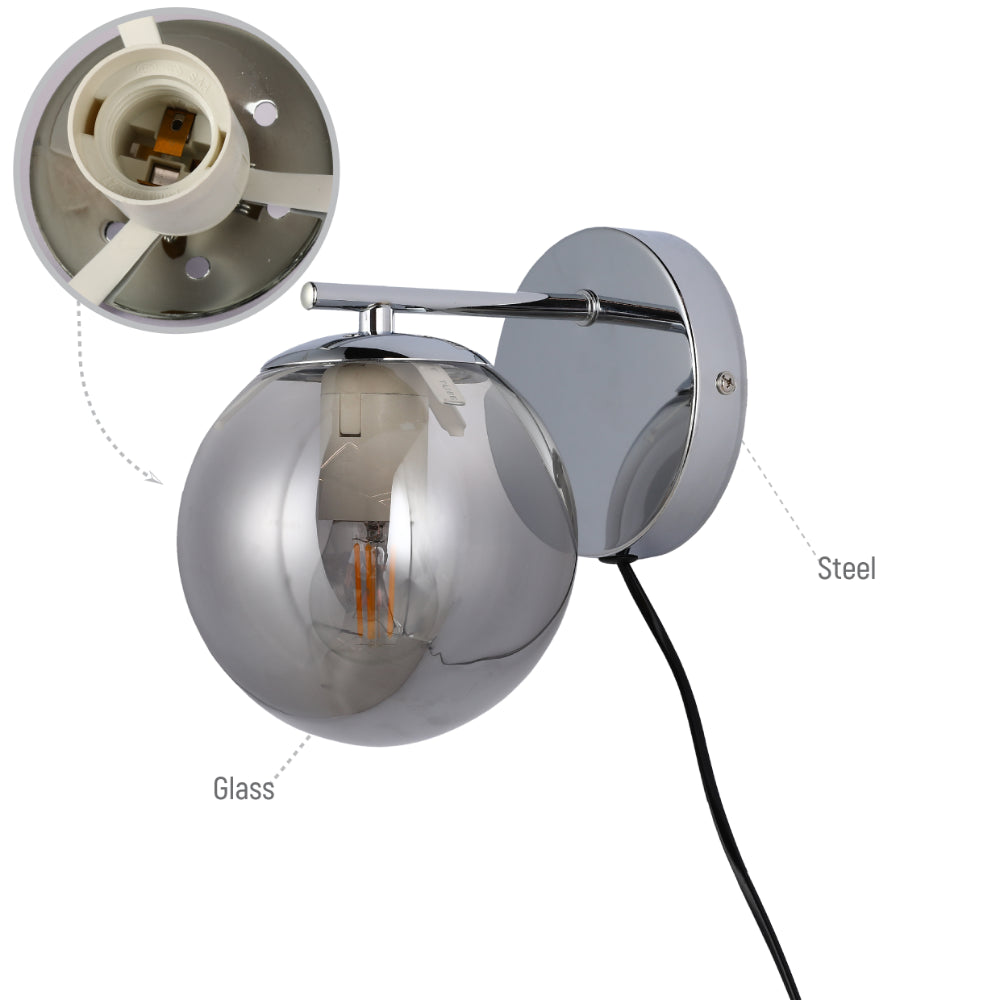 Elegant Globe Wall Light with Plug and Rocker Switch - Chrome Finish 6