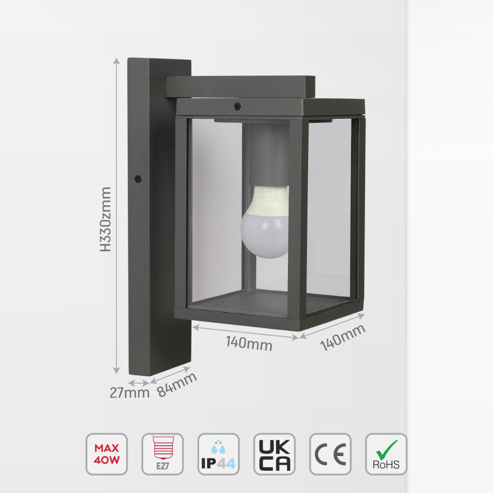 Ferda Outdoor Lantern Wall Light E27 Dark Grey 9