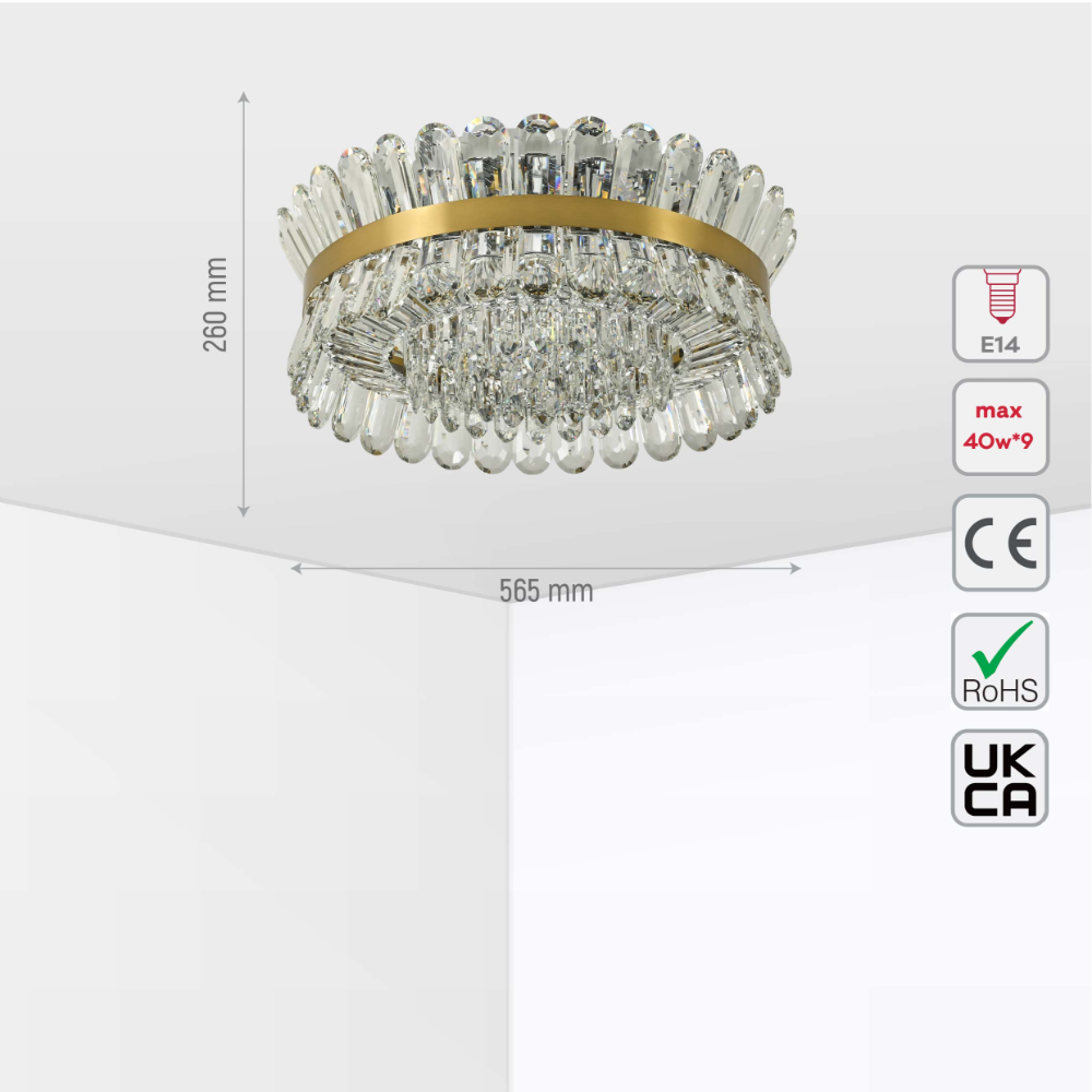 Size and tech specs of Flush Ring Crystal Deluxe Chandelier Ceiling Light | TEKLED 159-18071