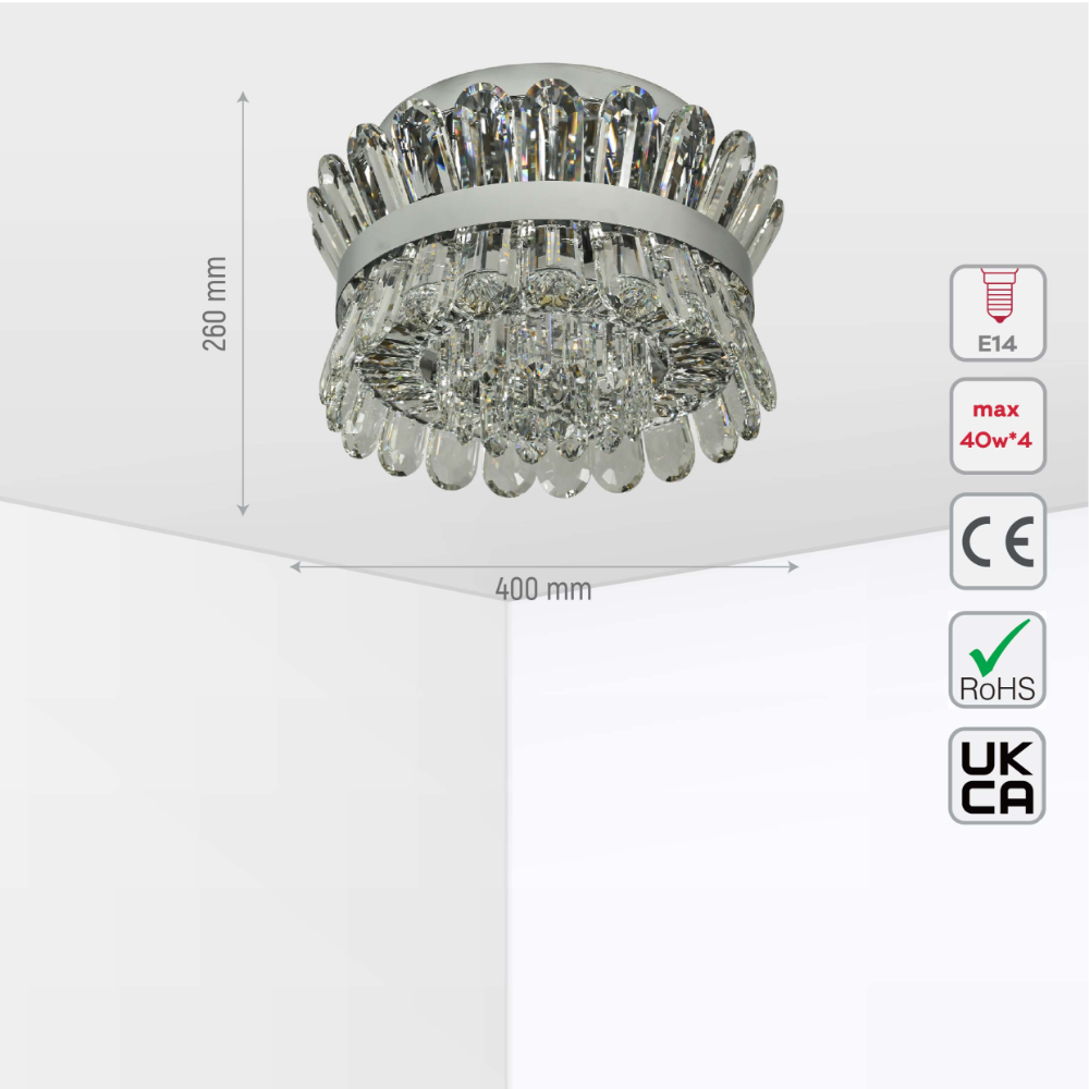 Size and tech specs of Flush Ring Crystal Deluxe Chandelier Ceiling Light | TEKLED 159-18073