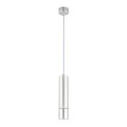 Silver zig-zag patterned ceiling pendant light with a slender drop from the ceiling rose. Perfect as a modern spotlight.