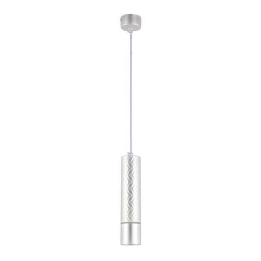 Silver zig-zag patterned ceiling pendant light with a slender drop from the ceiling rose. Perfect as a modern spotlight.