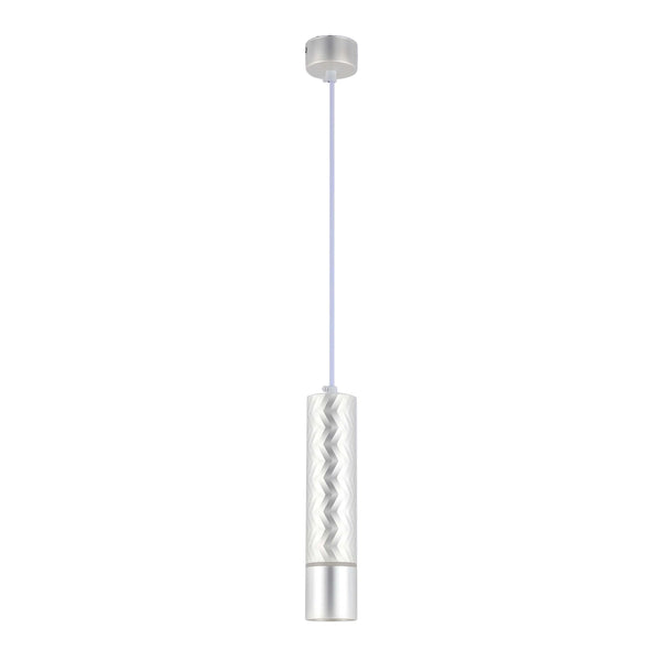 Silver zig-zag patterned ceiling pendant light with a slender drop from the ceiling rose. Perfect as a modern spotlight.