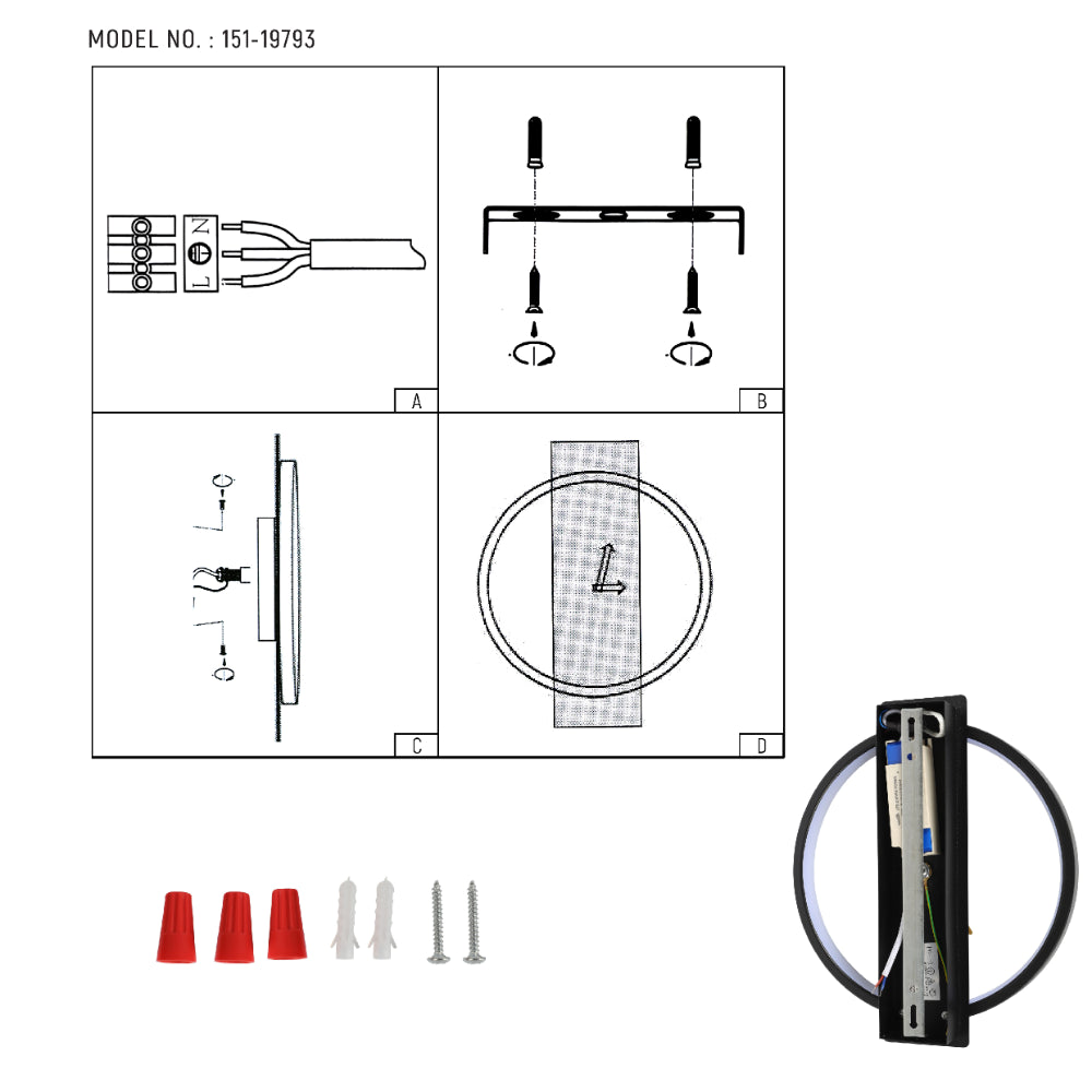 Glowing Sundial LED Wall Sconce Light Black 3000K 18W 8