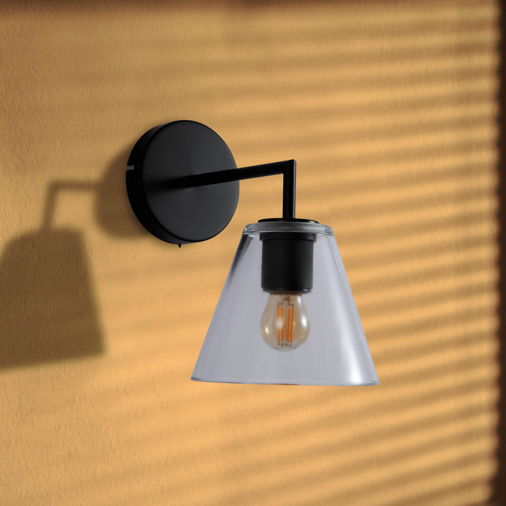 Simple Elegance Sconce Clear Glass Funnel Globe Wall Light TEKLED