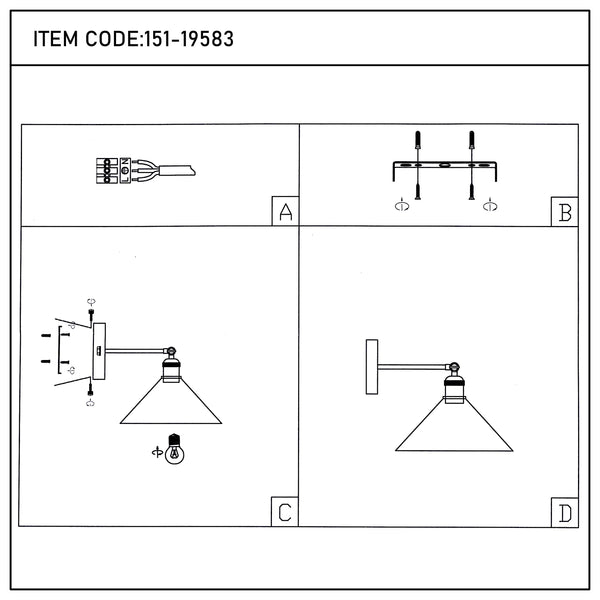 Instructions for installing a wall light with a conical shade. The item code is 151-19583.