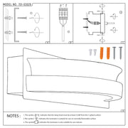 Technical drawing for light fitting install. Includes wiring diagram, fixing and safety notes for flammable surfaces and indoor use only.