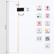 Technical diagram of a slim wall light, with dimensions and technical specifications like 650LM, 4000K and ROHS approval.