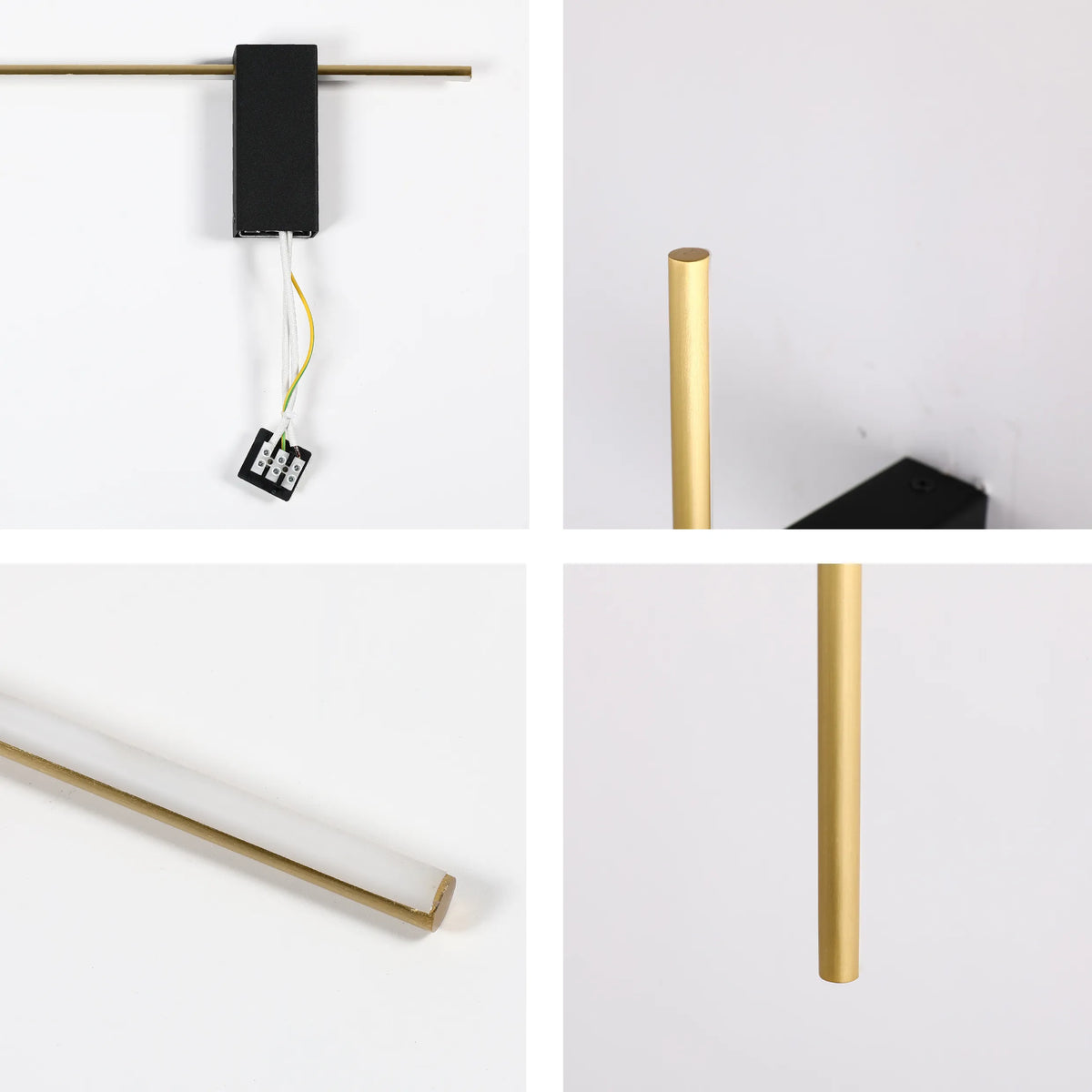 Modern gold and black wall light fixture with a slim, minimalist design and LED lighting.