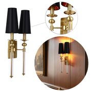 Stylish wall sconce with black shades and crystal accents, offering a touch of modern elegance.