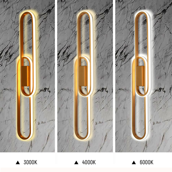 Modern gold and white LED wall light, available in 3000K, 4000K and 6000K colour temperatures.