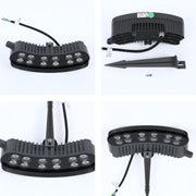 LED floodlight with stake mount, showcasing a sleek, curved design. Ideal for garden or outdoor accent lighting. Black finish.
