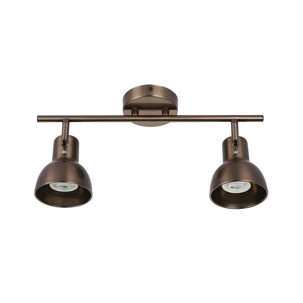 A twin spotlight fitting with a bronze finish, perfect for adding focused lighting to any room.