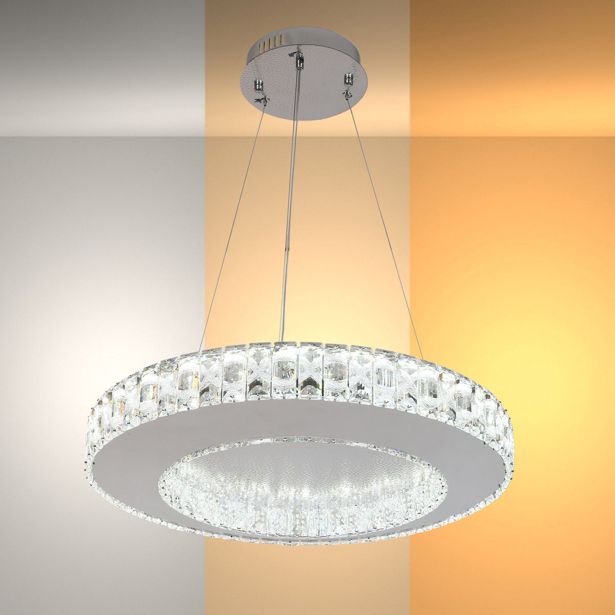 Crystal Chandelier TEKLED Helix Crystal LED Chandelier with Dimpled Chrome Finish 80W--159-18346