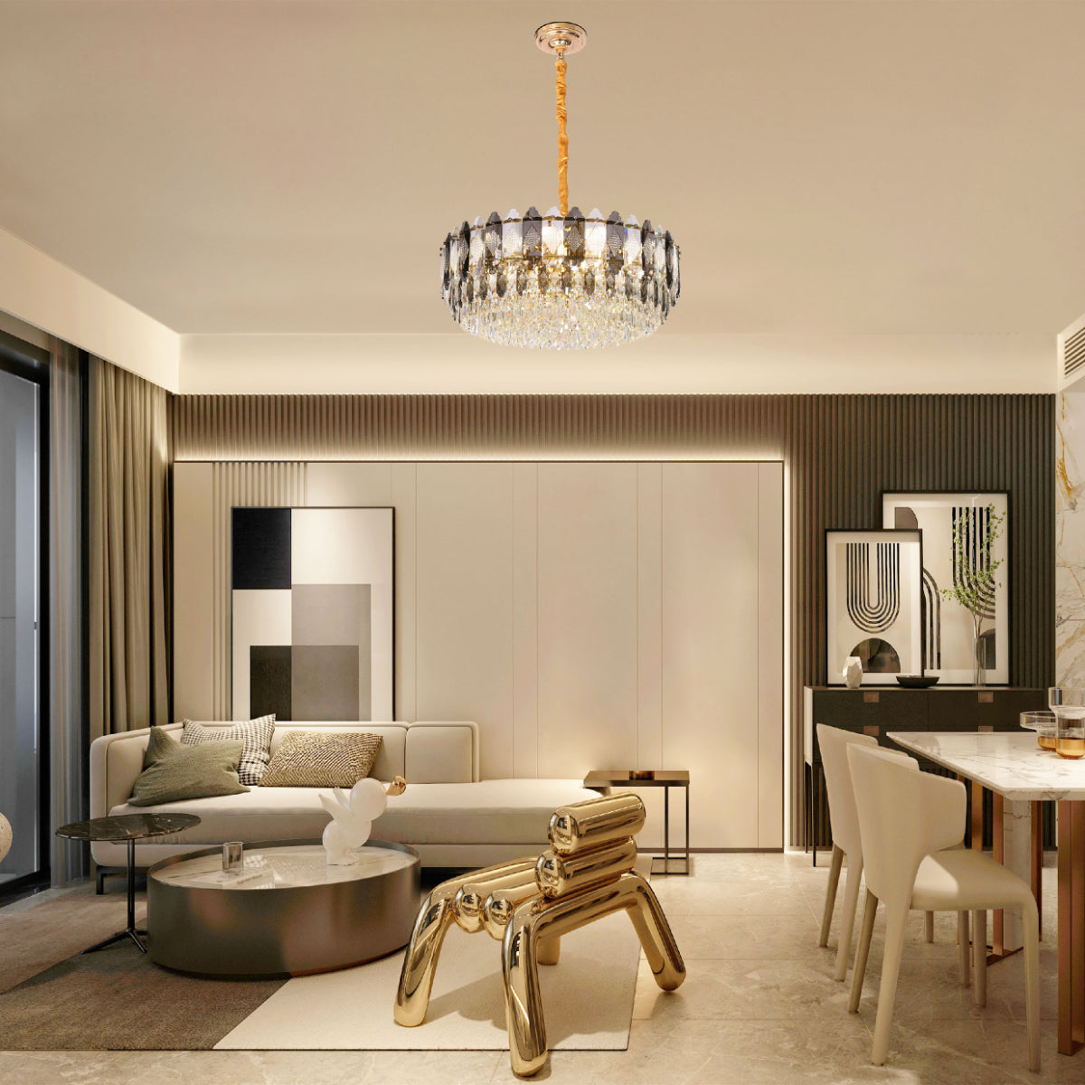 Deluxe Smoky Clear Crystal Modern Chandelier Light Gold