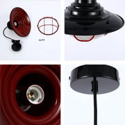 A stylish red and black industrial pendant light. Includes guard, shade, bulb fixture and wire. Great for adding a vintage, rustic vibe.