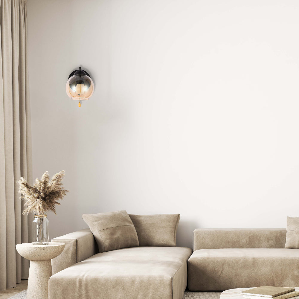 L-Shape Dome Glass Wall Light E27 with Pull Down Switch 22