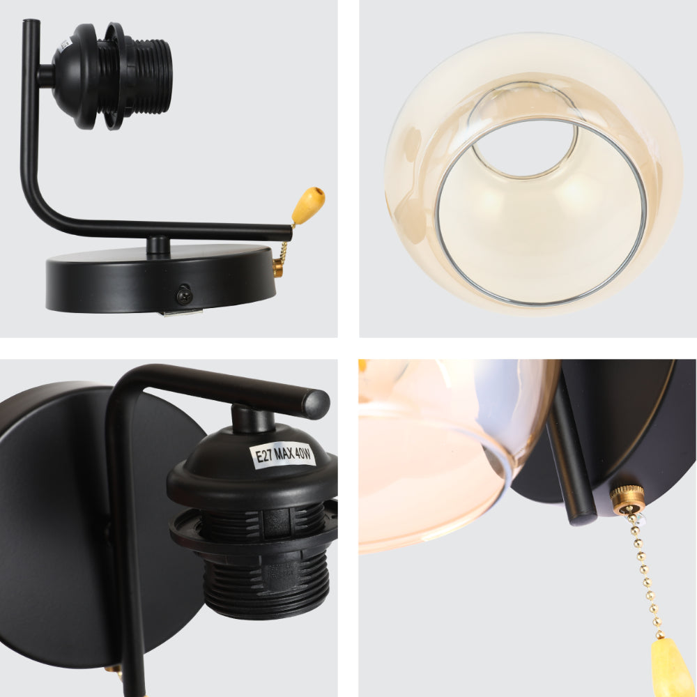 L-Shape Dome Glass Wall Light E27 with Pull Down Switch 12