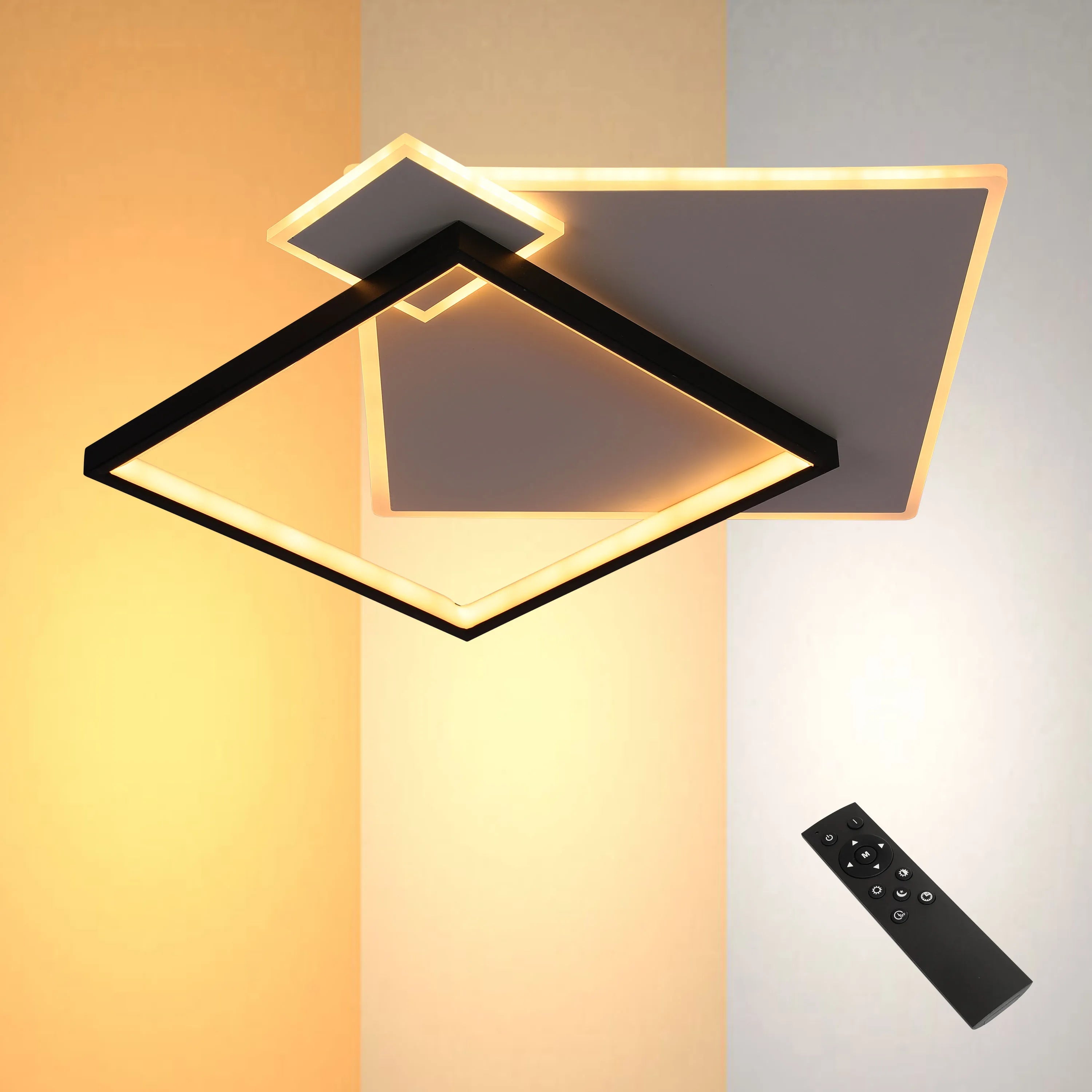 Layered Square LED Ceiling Light, CCT Tunable with Remote, Black & White, 72W, Flush Mount, LED Flush Ceiling Light, TEKLED