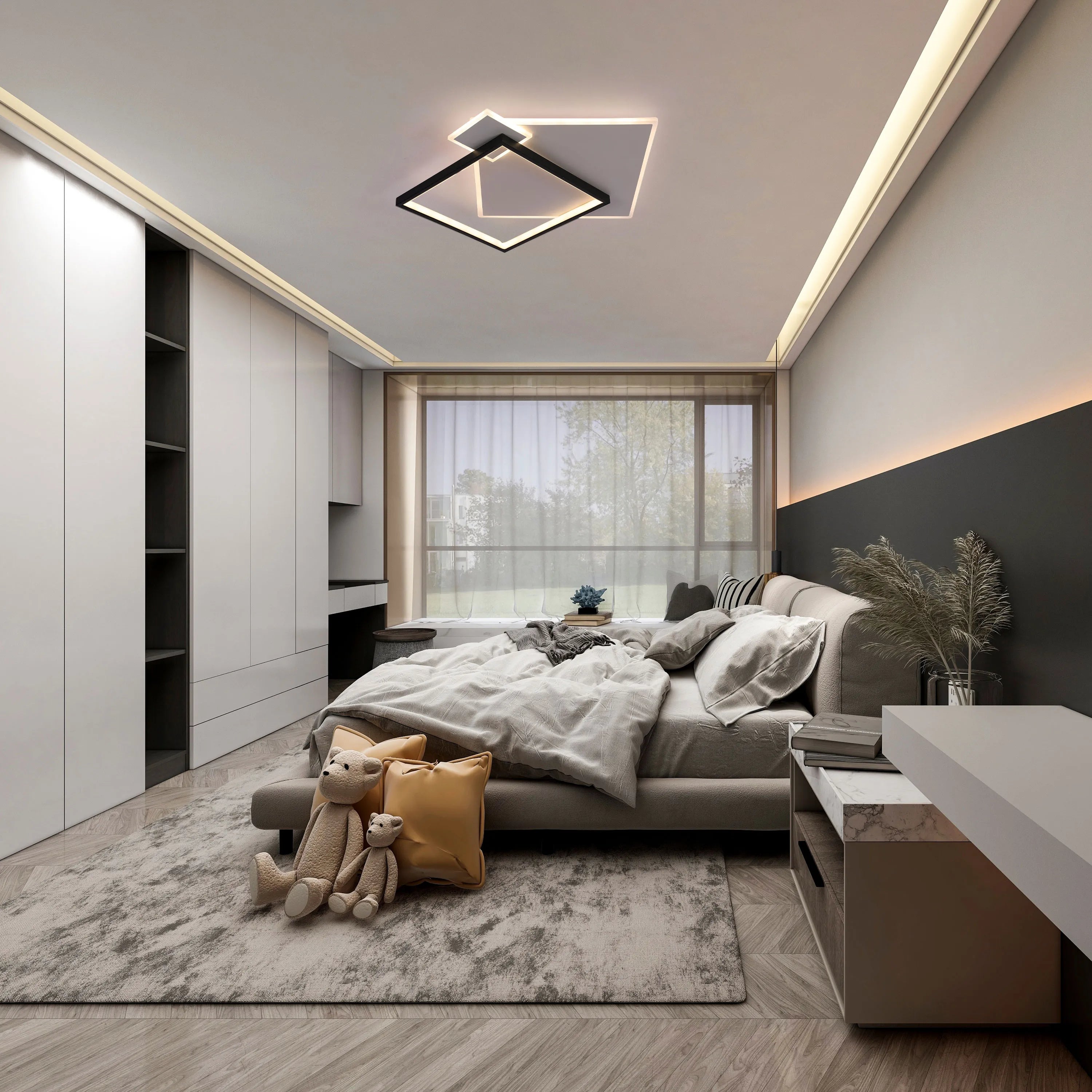 Layered Square LED Ceiling Light, CCT Tunable with Remote, Black & White, 72W, Flush Mount, LED Flush Ceiling Light, TEKLED