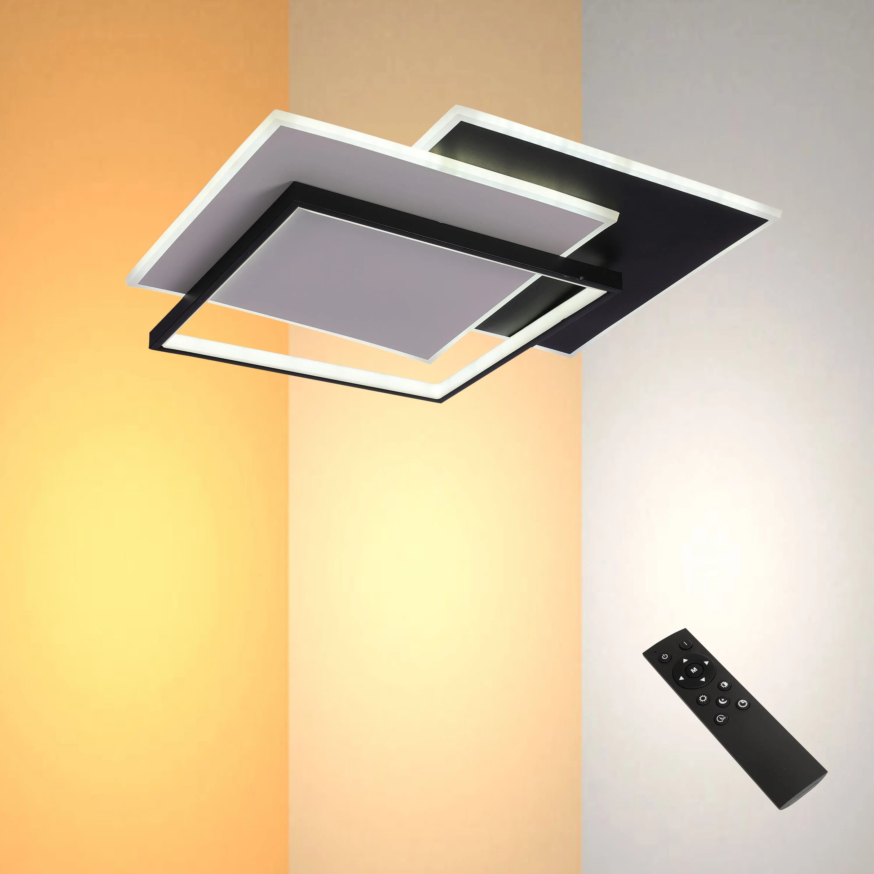 Layered Square LED Ceiling Light, CCT Tunable with Remote, Black & White, 72W, Flush Mount, LED Flush Ceiling Light, TEKLED