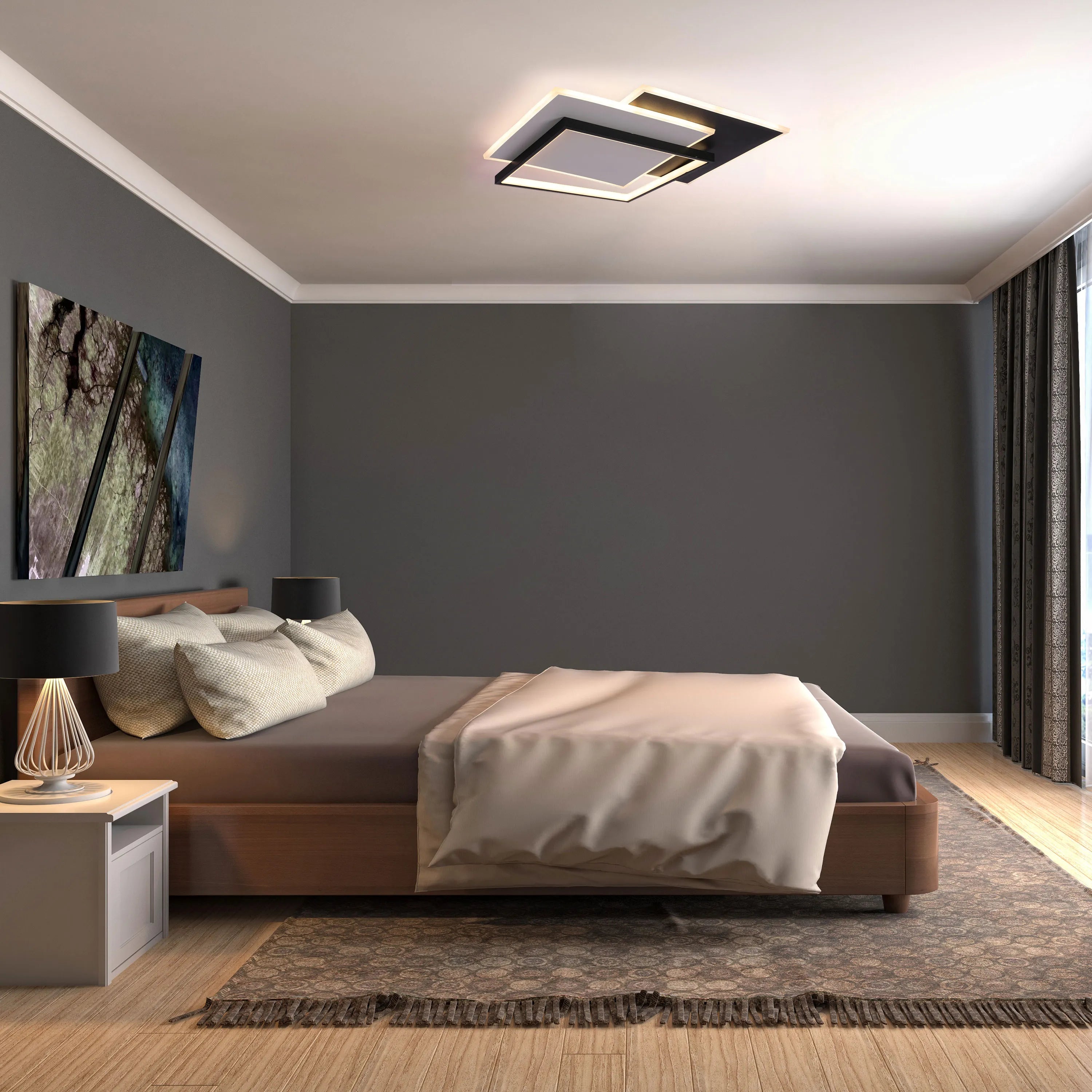 Layered Square LED Ceiling Light, CCT Tunable with Remote, Black & White, 72W, Flush Mount, LED Flush Ceiling Light, TEKLED