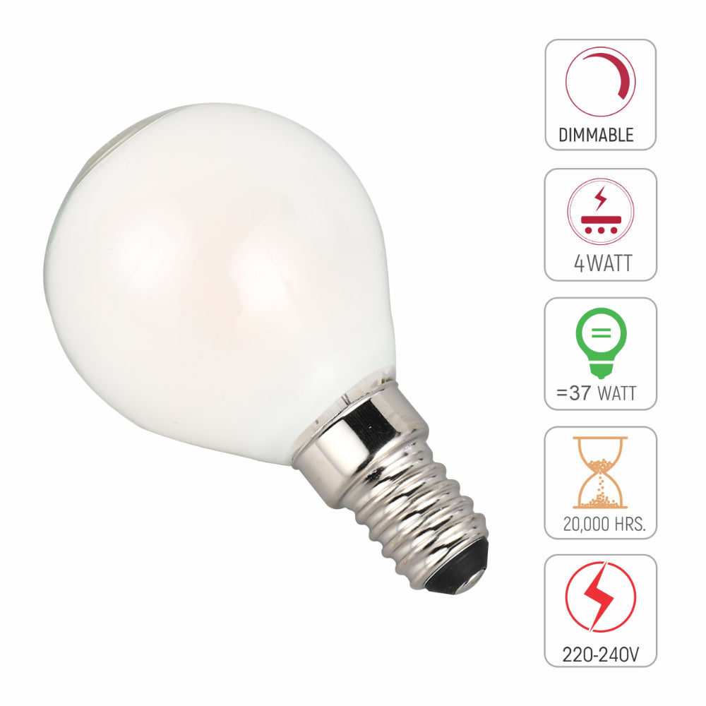 LED Bulb Dimmable P45 E14 4W 2700K Milky Glass Pack of 4