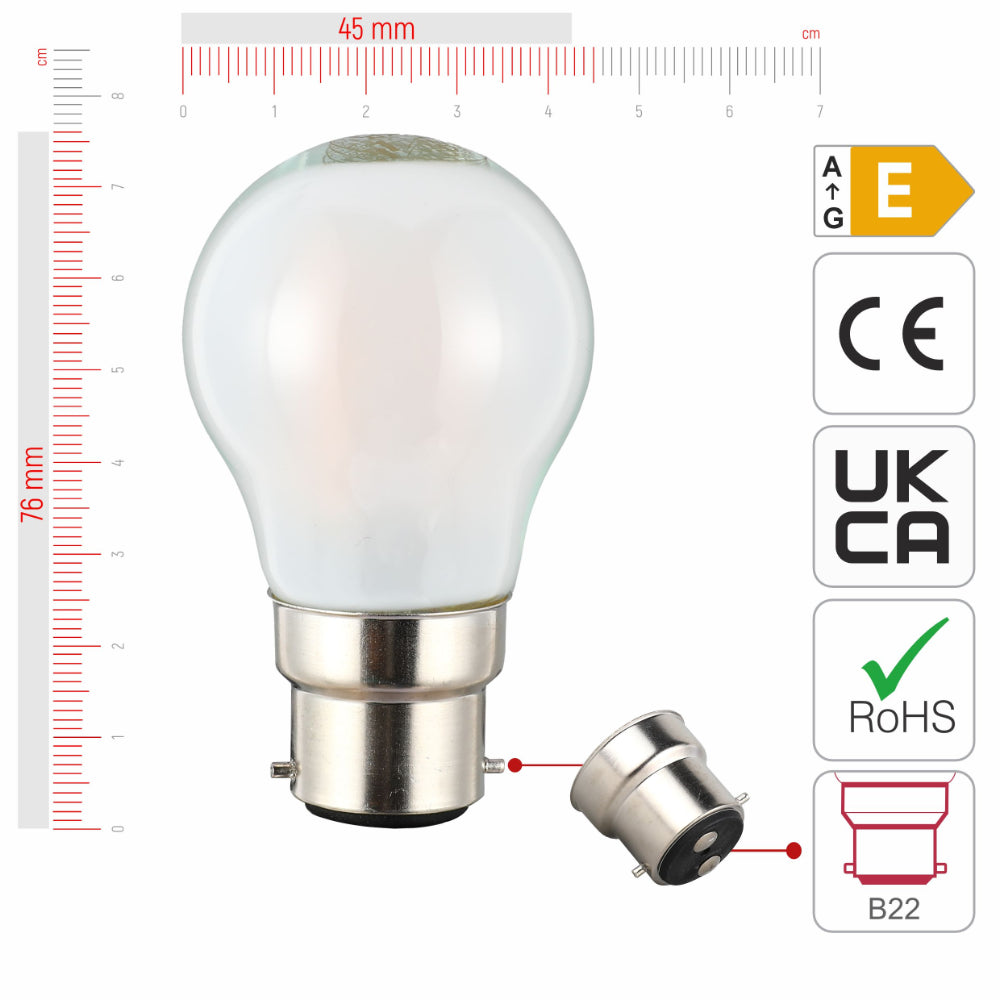 LED Bulb Golf Ball B22 2W 2700K Frosted Glass Pack of 4